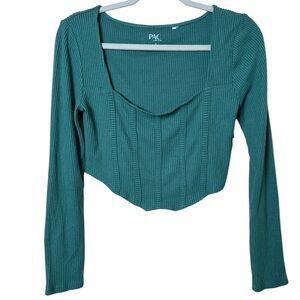 🍁 PacSun Turquoise Ribbed Long Sleeve Blouse